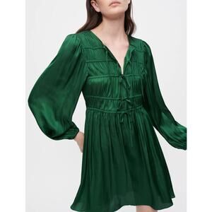 Maje Green Shirred Satin Holiday Mini Dress size 36/4 US $375